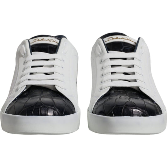 Dolce & Gabbana White Black Leather Portofino Sneakers Shoes Dolce & Gabbana Gray