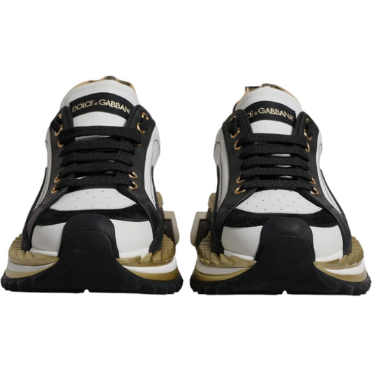Dolce & Gabbana White Gold Black Leather SUPER KING Sneakers Shoes Dolce & Gabbana Gray