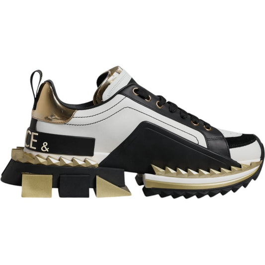 Dolce & Gabbana White Gold Black Leather SUPER KING Sneakers Shoes Dolce & Gabbana Gray