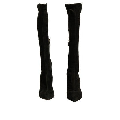 Dolce & Gabbana Black Suede Stiletto Knee High Boots Shoes
