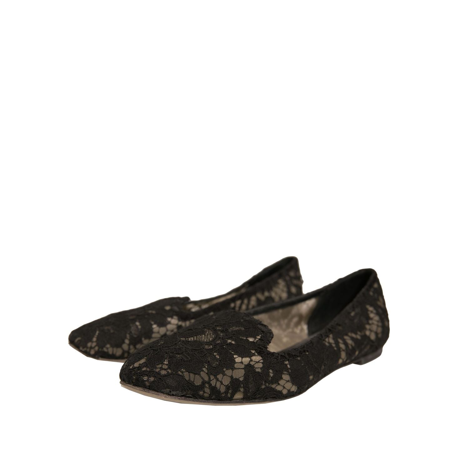 Dolce & Gabbana Black Taormina Lace Slip On Flats Shoes