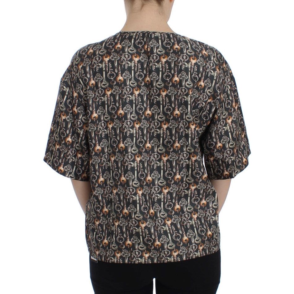 Dolce & Gabbana Enchanted Sicily Silk Blouse with Medieval Keys Print Dolce & Gabbana