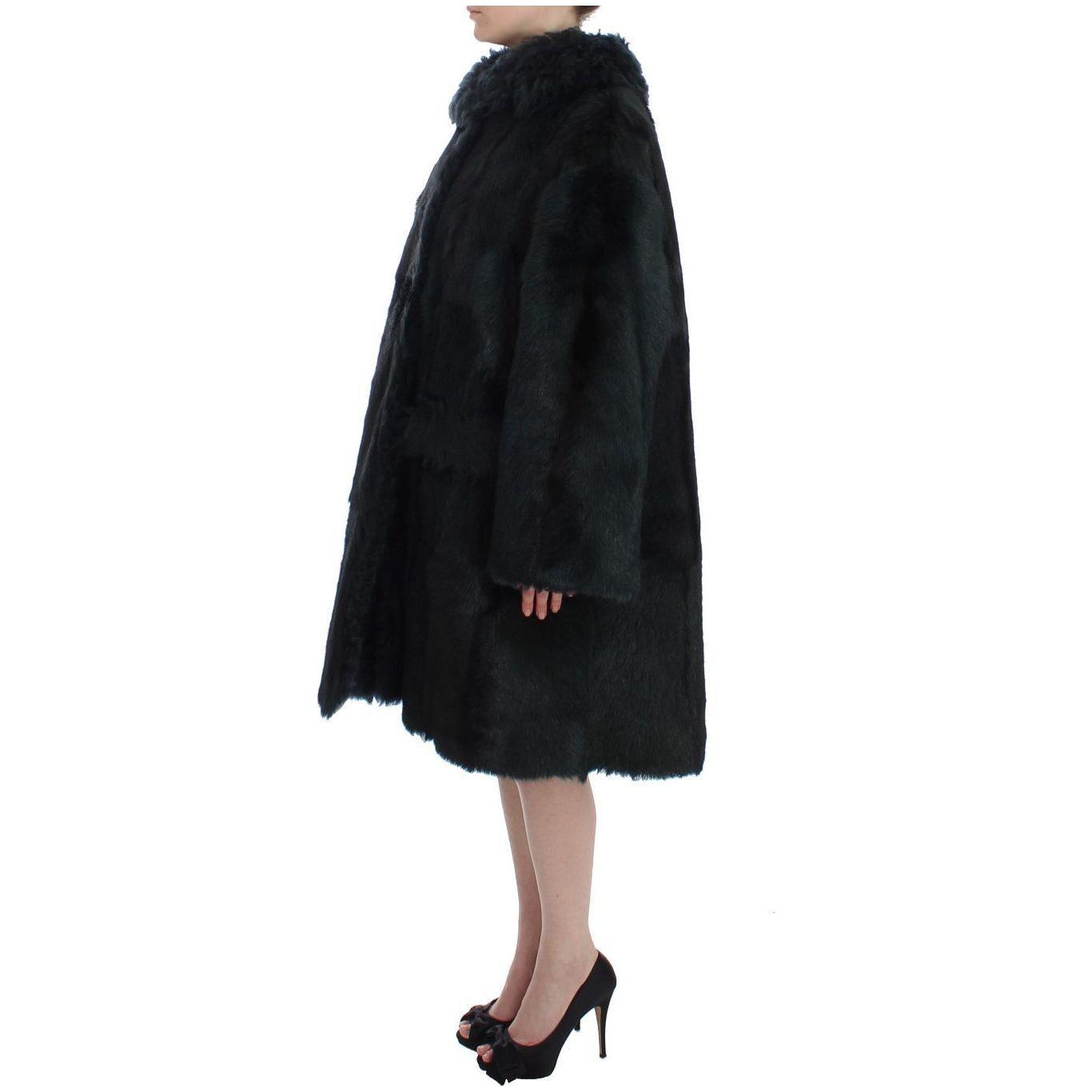 Dolce & Gabbana Black Goat Fur Shearling Long Jacket Coat