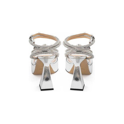 MACH & MACH Gray Leather Platform Sandals