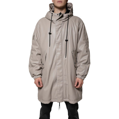 MSGM Beige Full Zip Hooded Long Sleeves Casual Coat Jacket MSGM