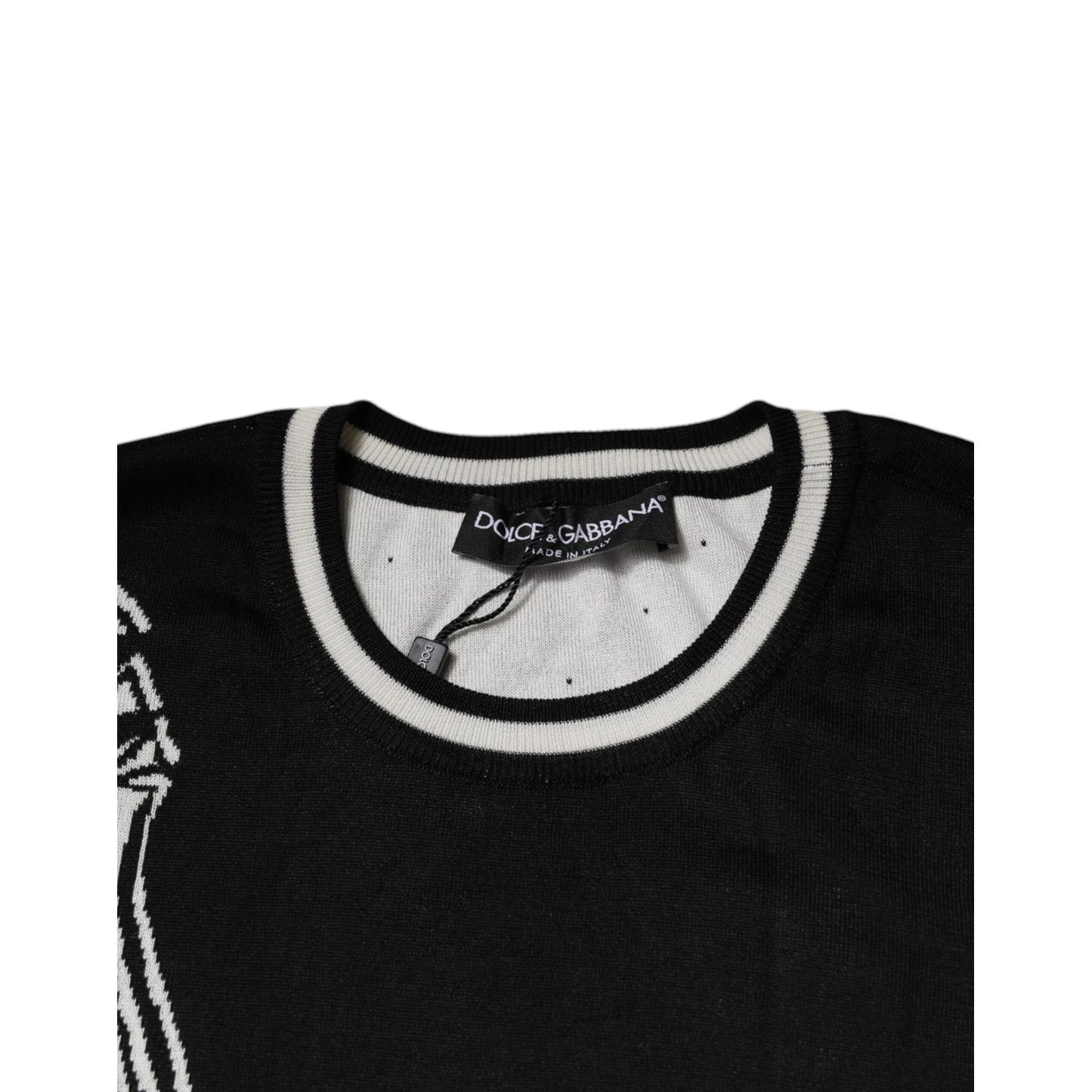Dolce & Gabbana Black White Guitar Silk Crew Neck Sweater