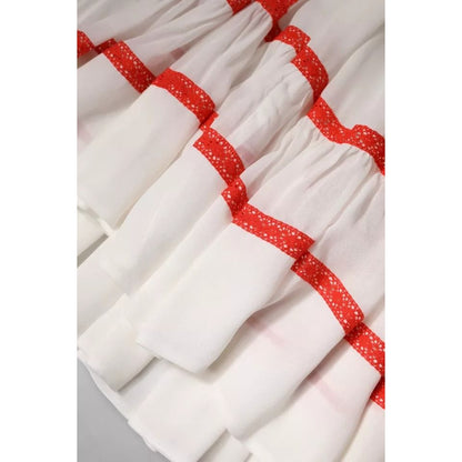 Twinset White Viscose Ruffle Sleeves A-line Pleated Mini Dress Twinset