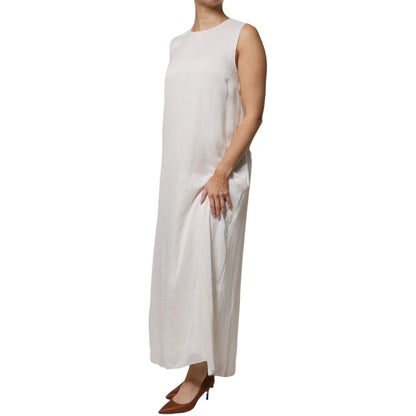 Peserico White Sleeveless Round Neck Shift Long Maxi Dress Peserico