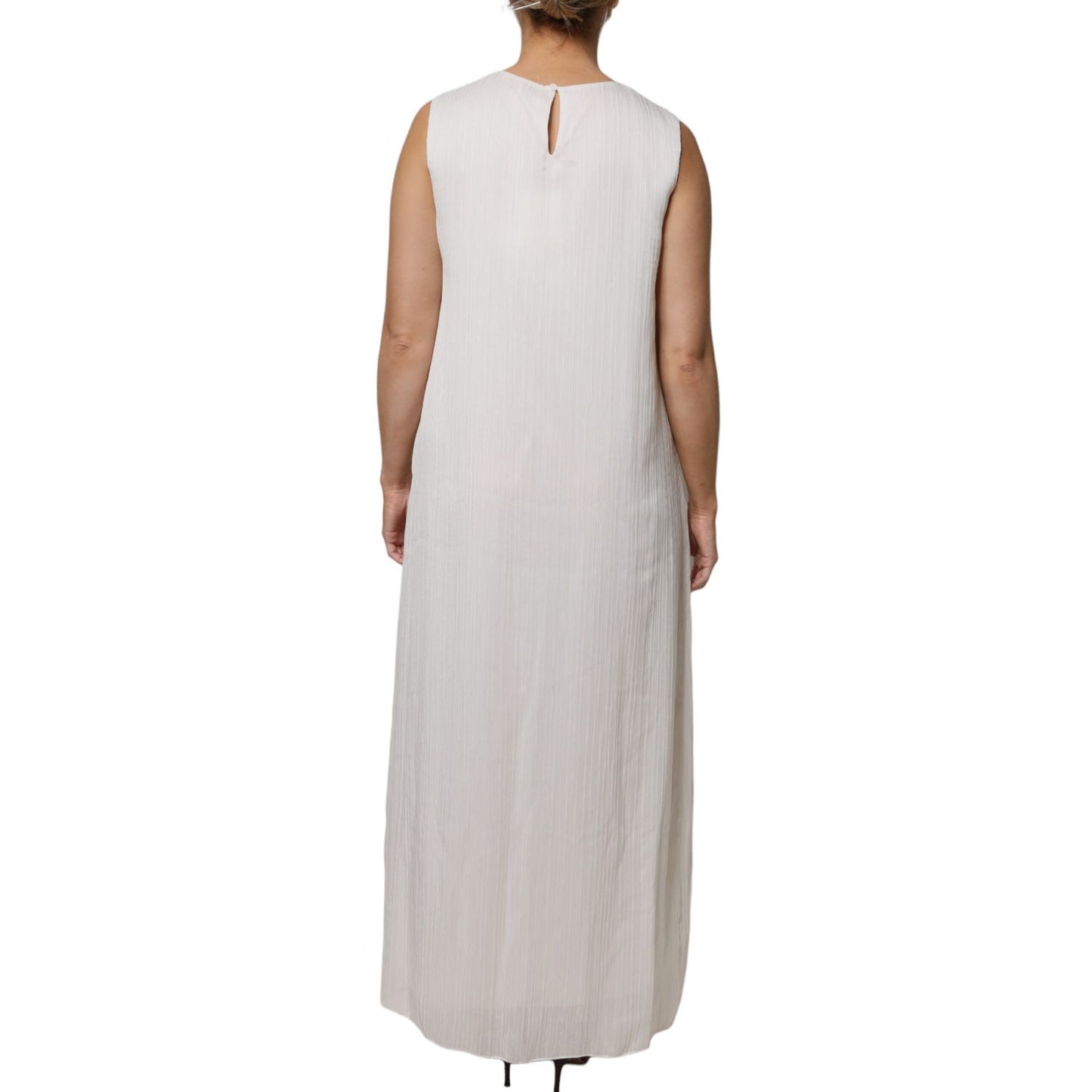 Peserico White Sleeveless Round Neck Shift Long Maxi Dress Peserico
