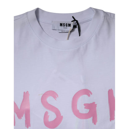 MSGM White Logo Print Cotton T-shirt Short Sleeves Mini Dress MSGM