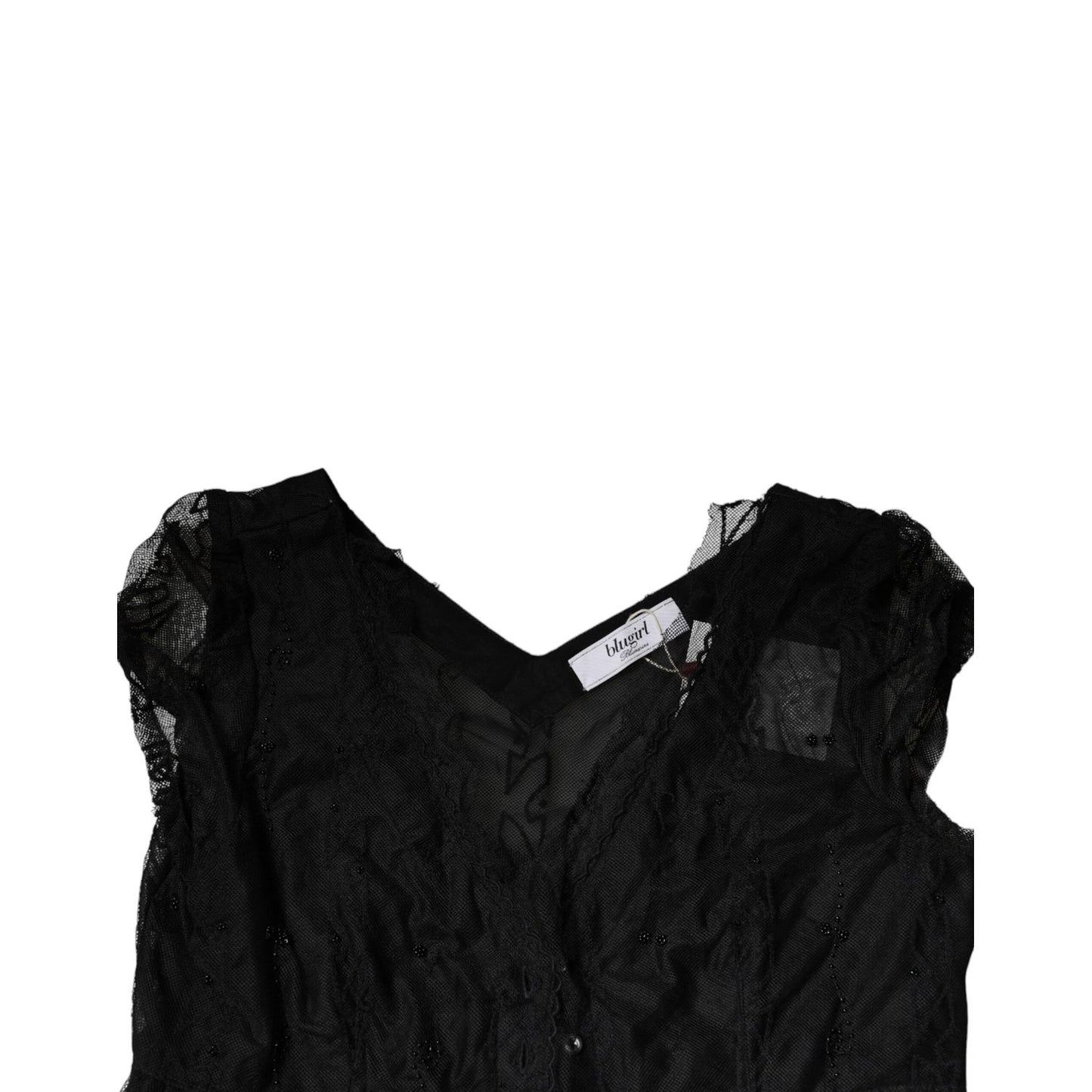 Blugirl Black Short Sleeves Floral Lace Trim A-line Mini Dress Blugirl