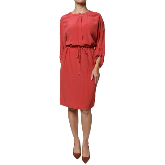 Peserico Red Long Sleeves Pencil Cut Drawstring Waist Dress Peserico