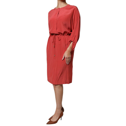 Peserico Red Long Sleeves Pencil Cut Drawstring Waist Dress Peserico