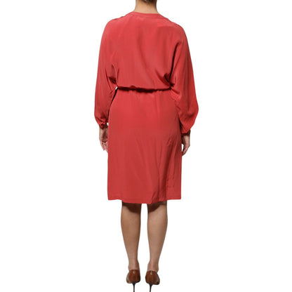 Peserico Red Long Sleeves Pencil Cut Drawstring Waist Dress Peserico