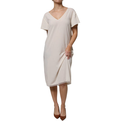 Peserico Off White Short Sleeves V-neck Shift Midi Dress Peserico