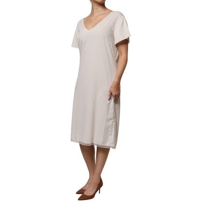 Peserico Off White Short Sleeves V-neck Shift Midi Dress Peserico