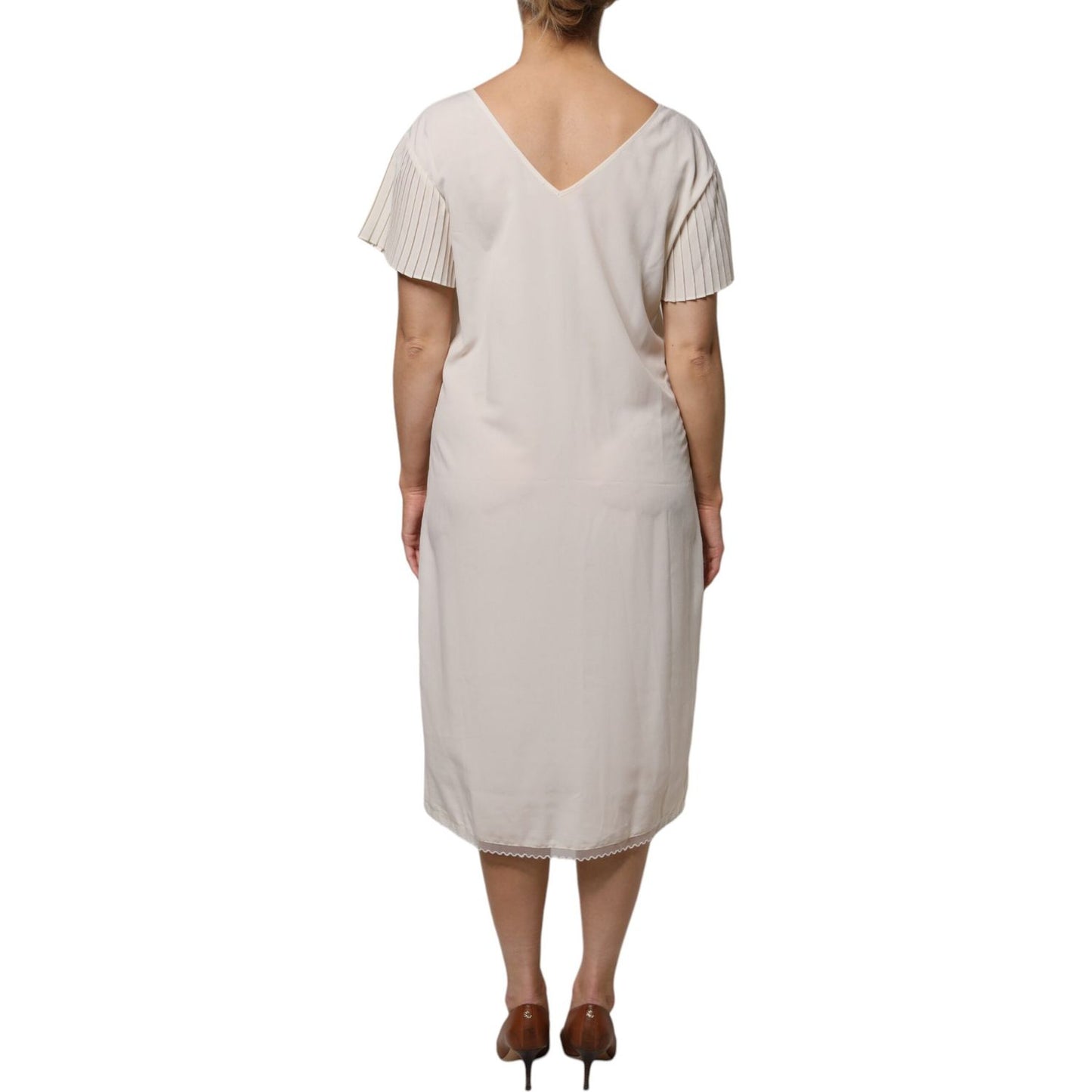 Peserico Off White Short Sleeves V-neck Shift Midi Dress Peserico