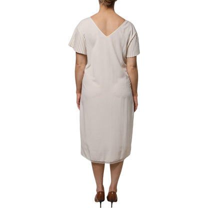 Peserico Off White Short Sleeves V-neck Shift Midi Dress Peserico