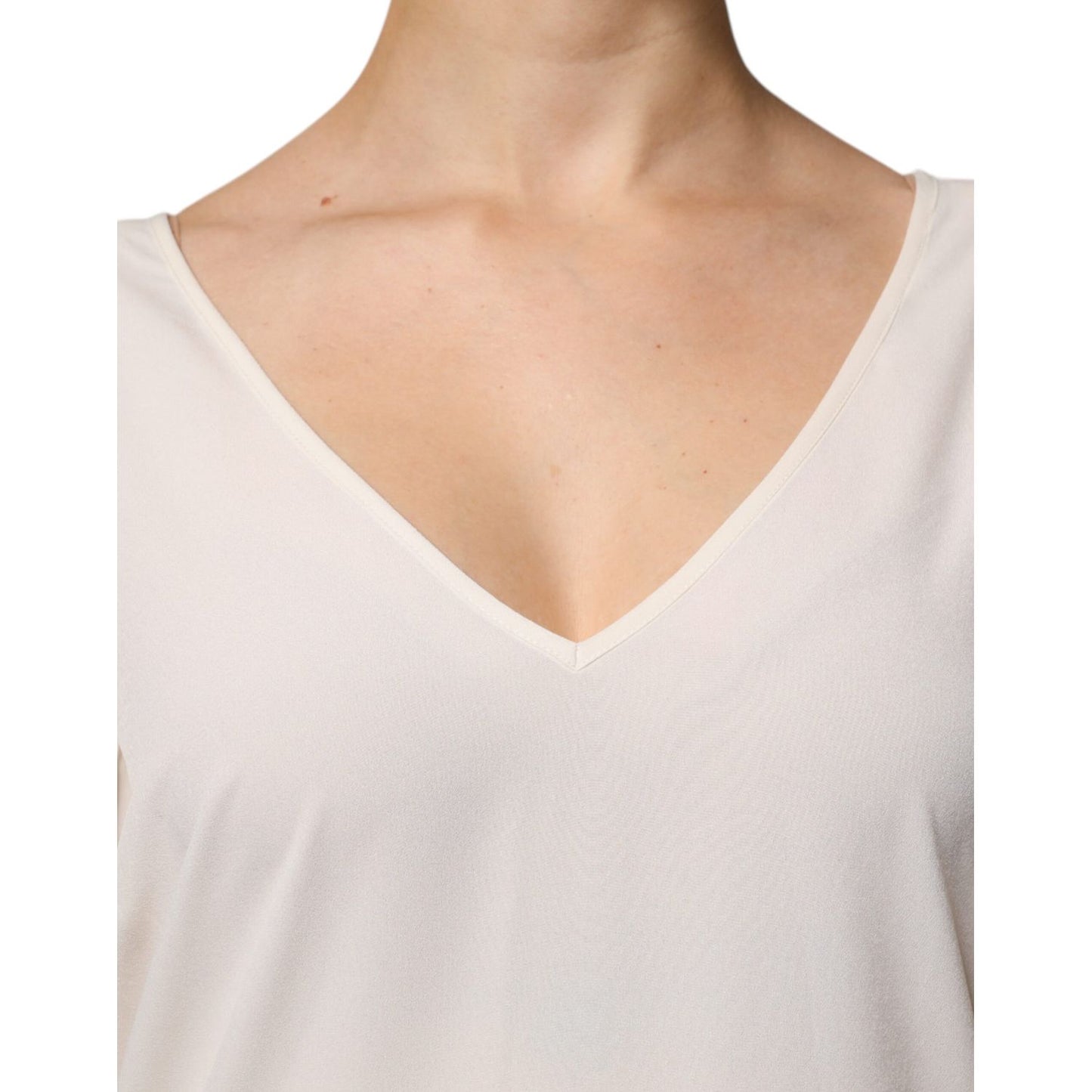 Peserico Off White Short Sleeves V-neck Shift Midi Dress Peserico