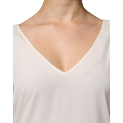 Peserico Off White Short Sleeves V-neck Shift Midi Dress Peserico