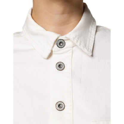 Please White Cotton Short Sleeves Button Down Romper Dress Please