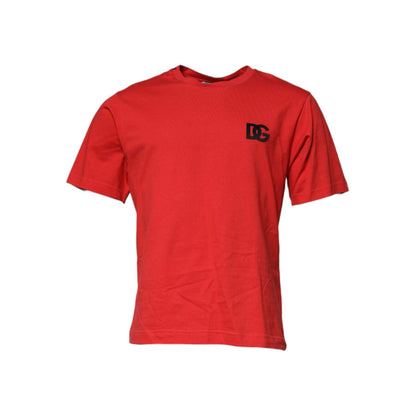 Dolce & Gabbana Red DG Logo Patch Cotton Crew Neck T-shirt