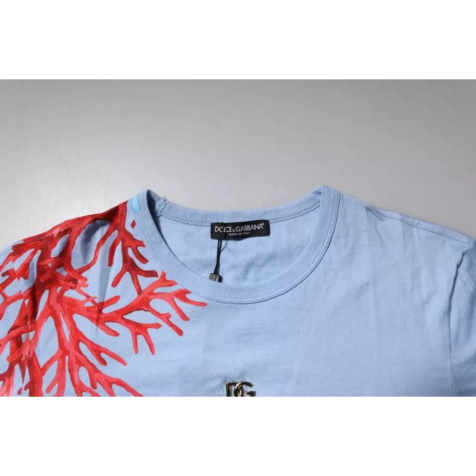 Dolce & Gabbana Light Blue Coral Cotton Men Crew Neck T-shirt