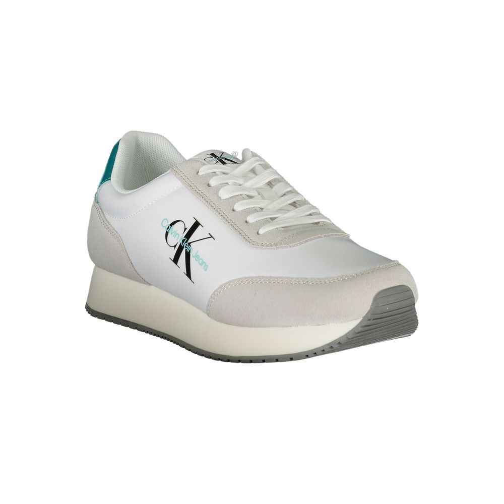 Calvin Klein Elegant White Lace-Up Sneakers with Contrasting Detail Calvin Klein