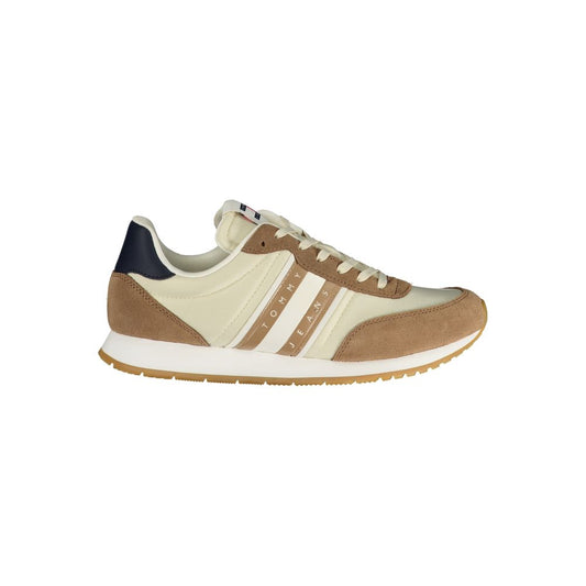 Tommy Hilfiger Beige Leather Men Sneaker Tommy Hilfiger