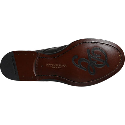 Dolce & Gabbana Black Embroidered Classic Leather Derby Dress Shoes