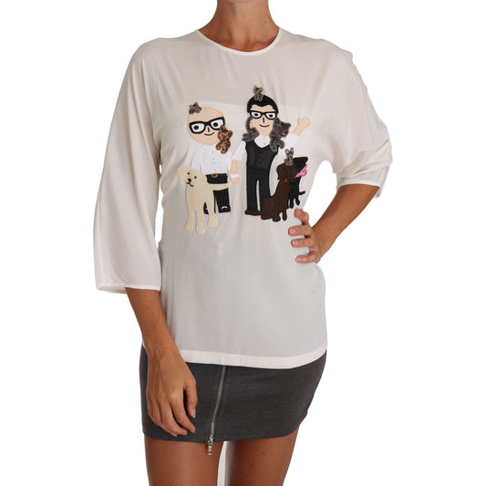 Dolce & Gabbana White Silk #dgfamily Blouse T-shirt Dolce & Gabbana