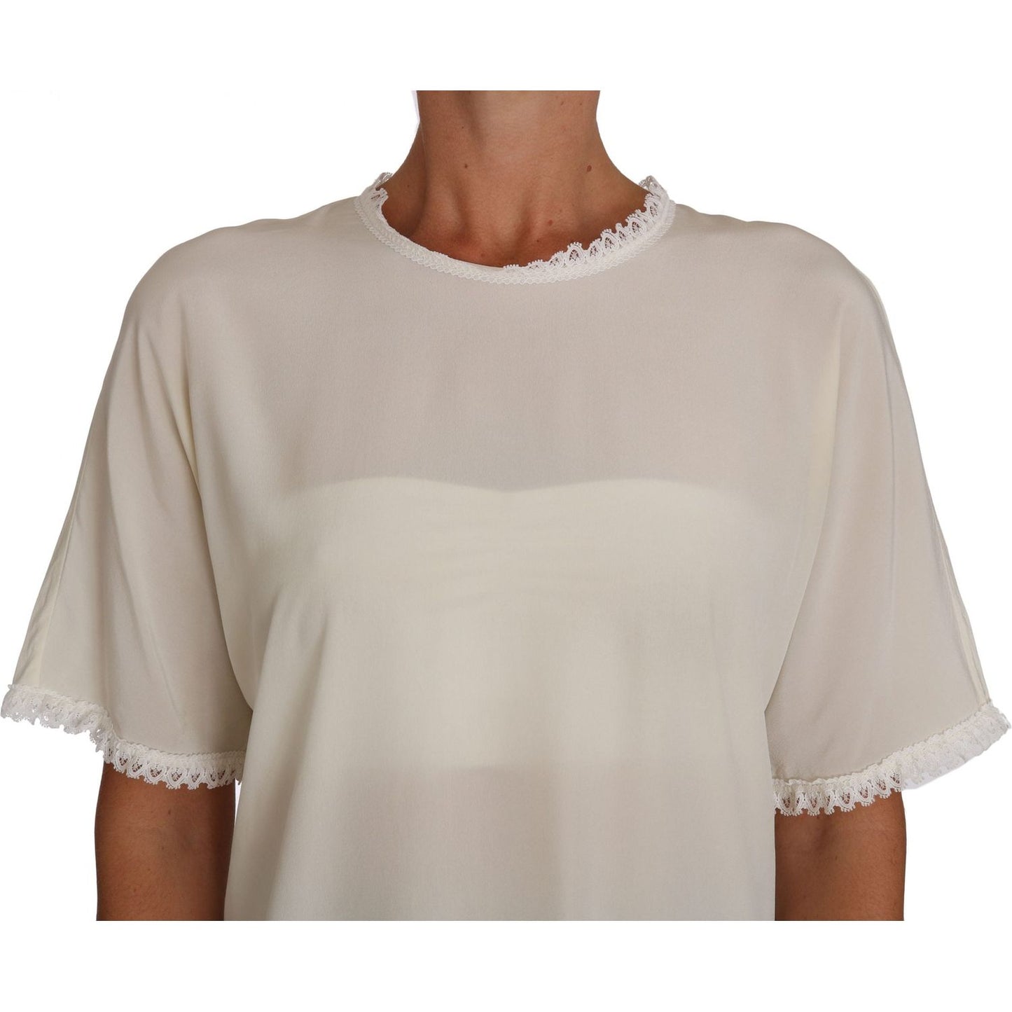 Dolce & Gabbana Cream Silk Lace-Detailed Blouse Top Dolce & Gabbana