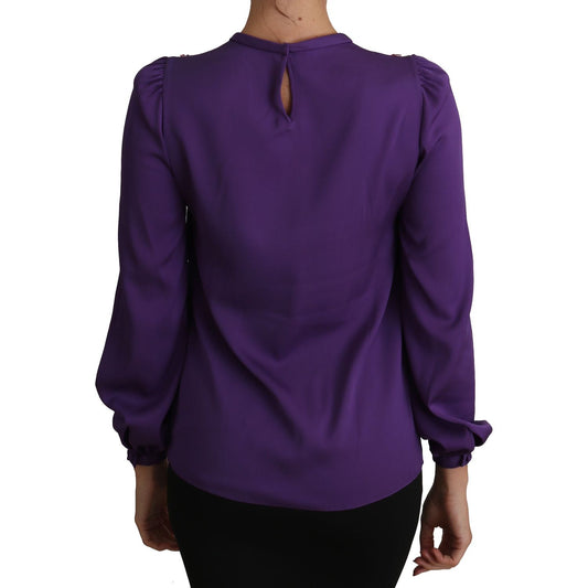 Dolce & Gabbana Enchanted Purple Silk Crystal Blouse Dolce & Gabbana