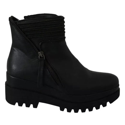 Ovyé Black Leather Zipper Ankle Boots Shoes Ovyé