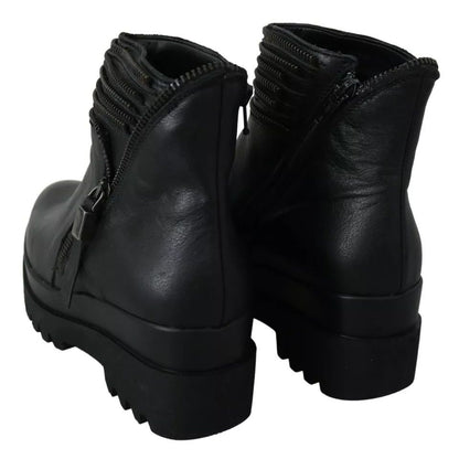 Ovyé Black Leather Zipper Ankle Boots Shoes Ovyé