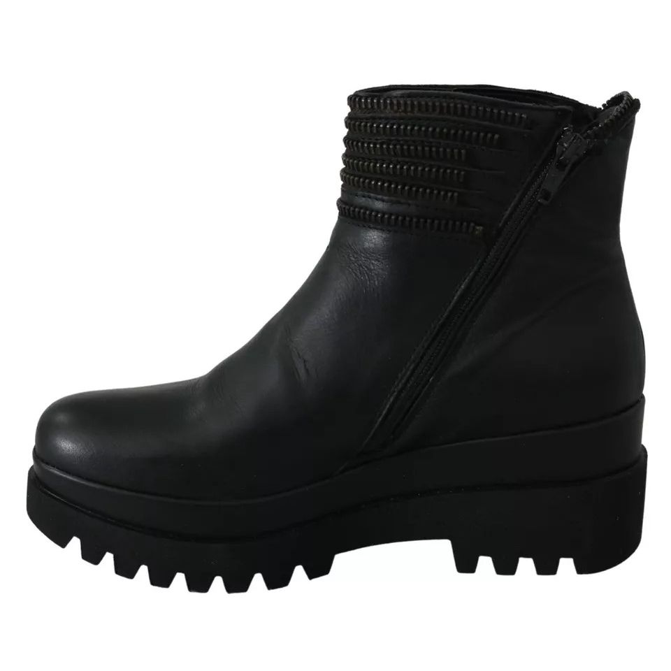 Ovyé Black Leather Zipper Ankle Boots Shoes Ovyé
