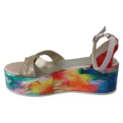 EBARRITO Multicolor Leather Ankle Strap Wedge Heel Sandals Shoes