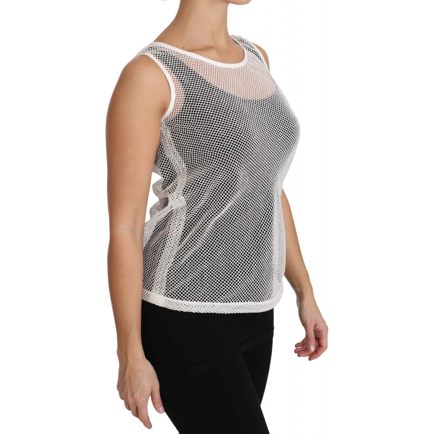 Dolce & Gabbana White Net  Transparent Sleeveless Tank Top