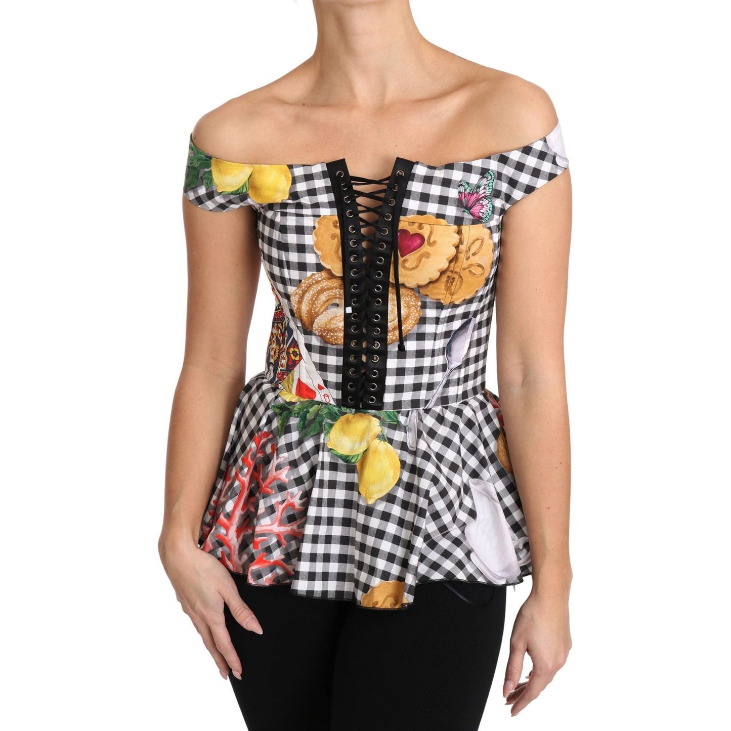 Dolce & Gabbana Chic Checkered Corset Top Blouse Dolce & Gabbana