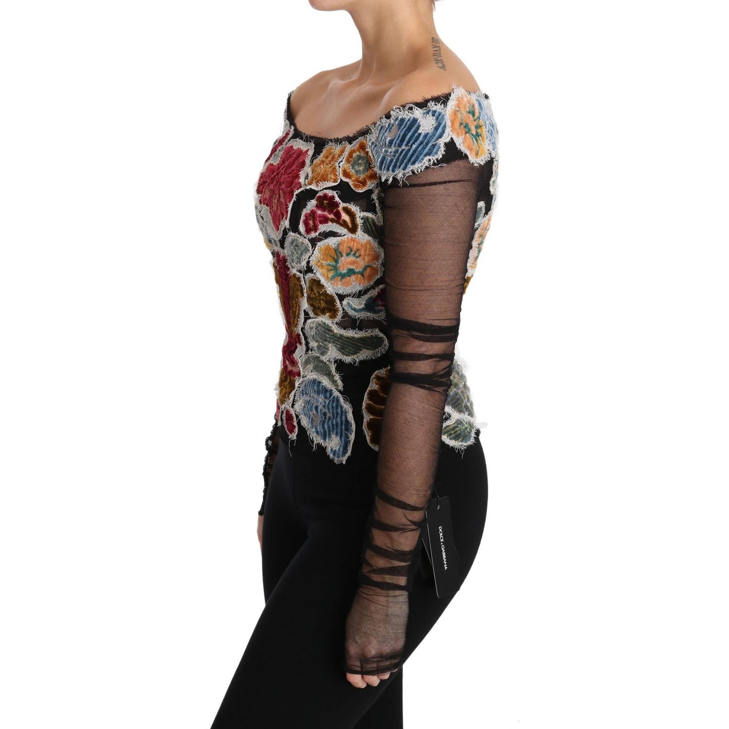 Dolce & Gabbana Elegant Floral Applique Long Sleeve Top Dolce & Gabbana