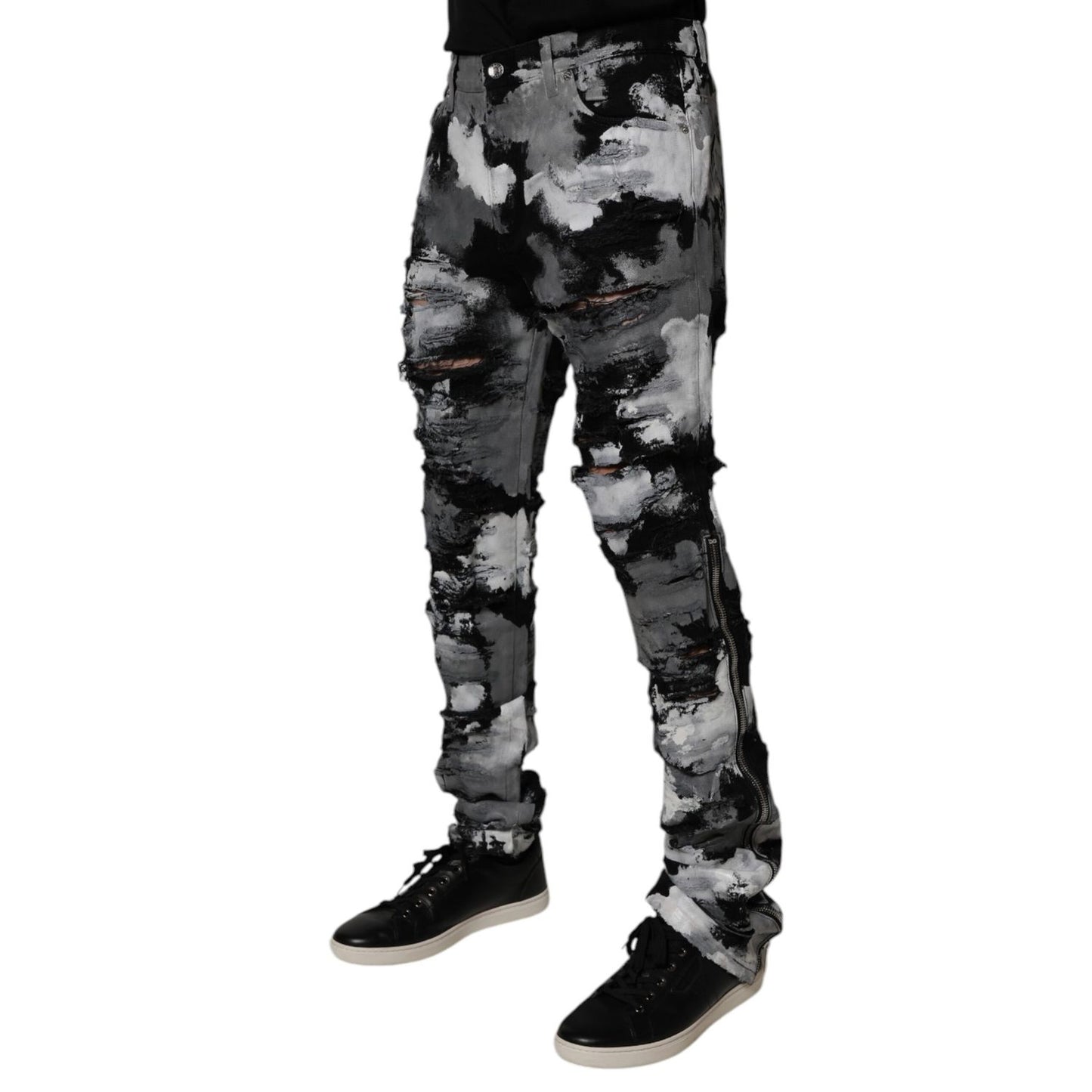 Dolce & Gabbana Multicolor Camouflage Tattered Skinny Denim Jeans
