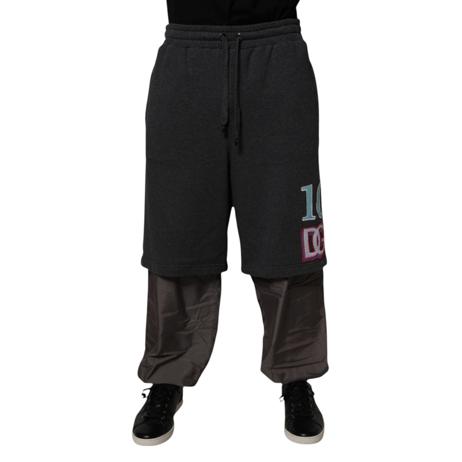 Dolce & Gabbana Dark Gray Cotton Layered Straight Sweatpants Pants