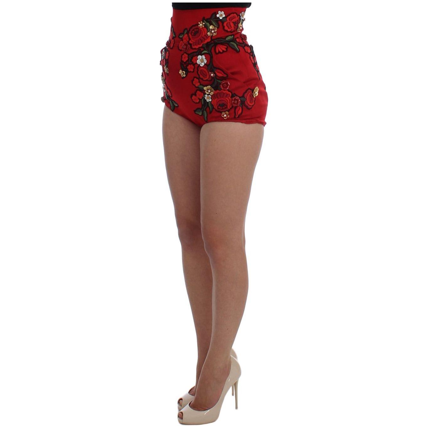 Dolce & Gabbana Red Silk Roses Sicily Shorts