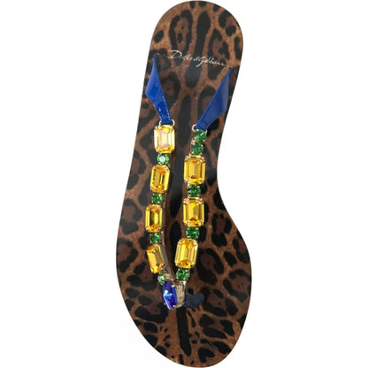 Dolce & Gabbana Blue Crystals Flats Sandals Beachwear Shoes