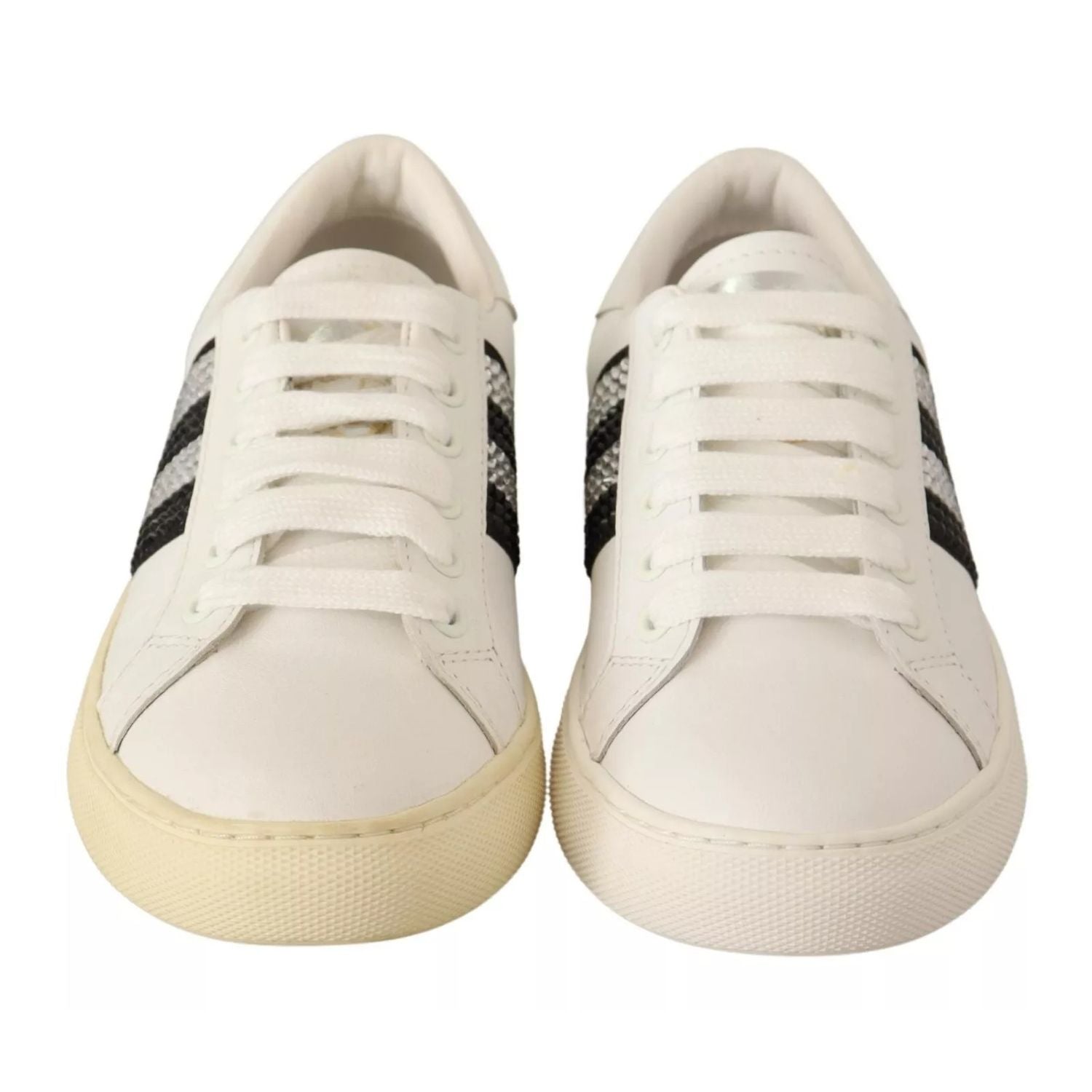 Marc Jacobs White Leather Crystal Embellished Sneakers Shoes