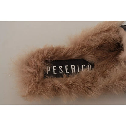 Peserico Black Leather Fur Perforated Slip On Flats Shoes Peserico