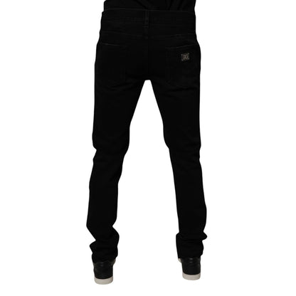 Dolce & Gabbana Black Cotton Tattered Skinny Men Denim Jeans Dolce & Gabbana
