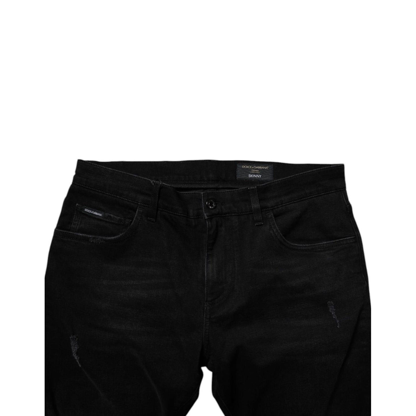 Dolce & Gabbana Black Cotton Tattered Skinny Men Denim Jeans Dolce & Gabbana