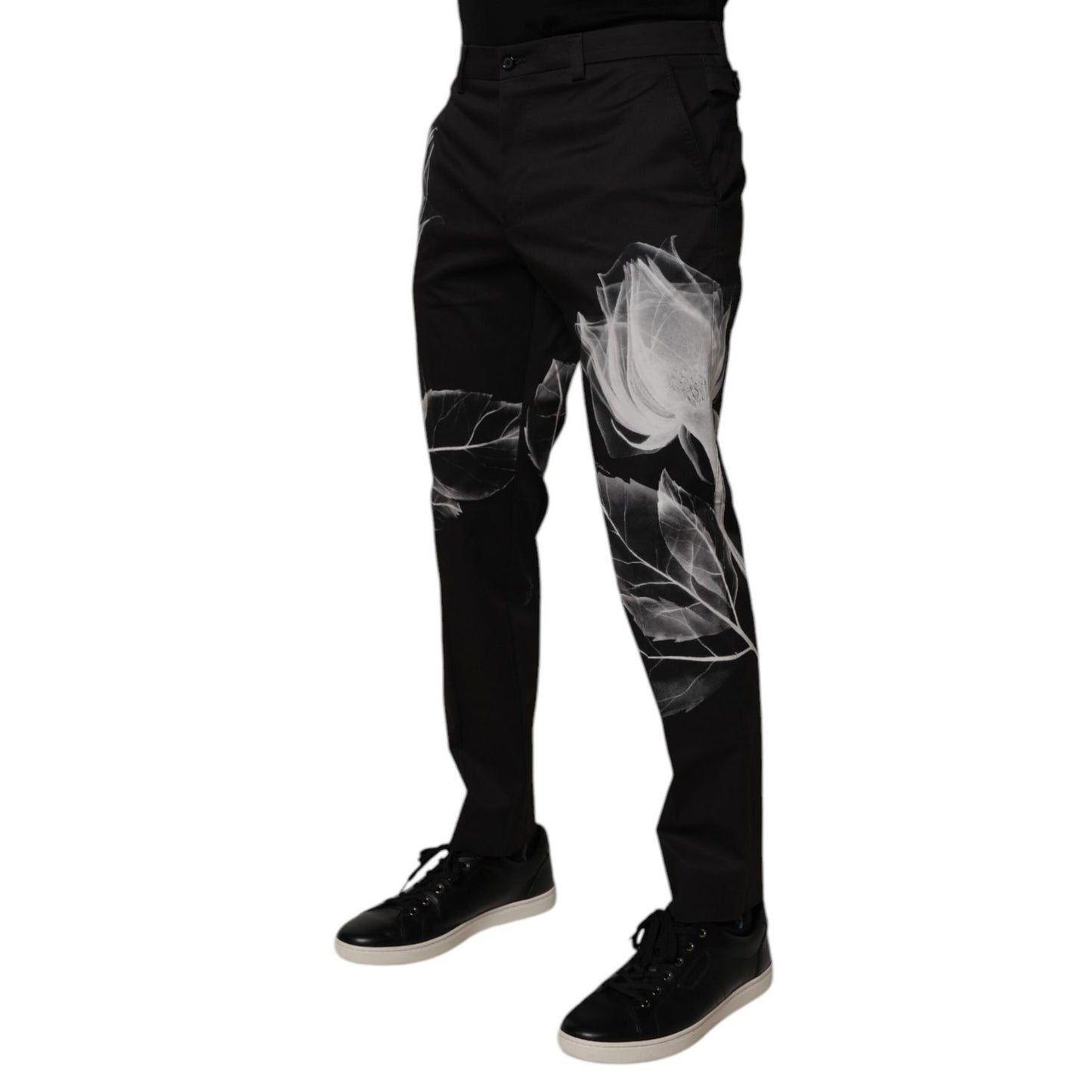 Dolce & Gabbana Black Cotton Floral Skinny Dress Pants Dolce & Gabbana