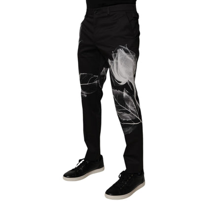 Dolce & Gabbana Black Cotton Floral Skinny Dress Pants Dolce & Gabbana